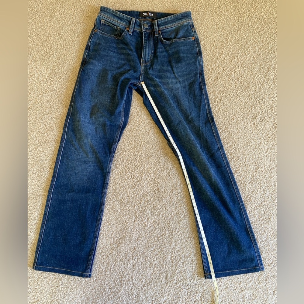 DUER L2X straight leg jeans, medium wash, size 28